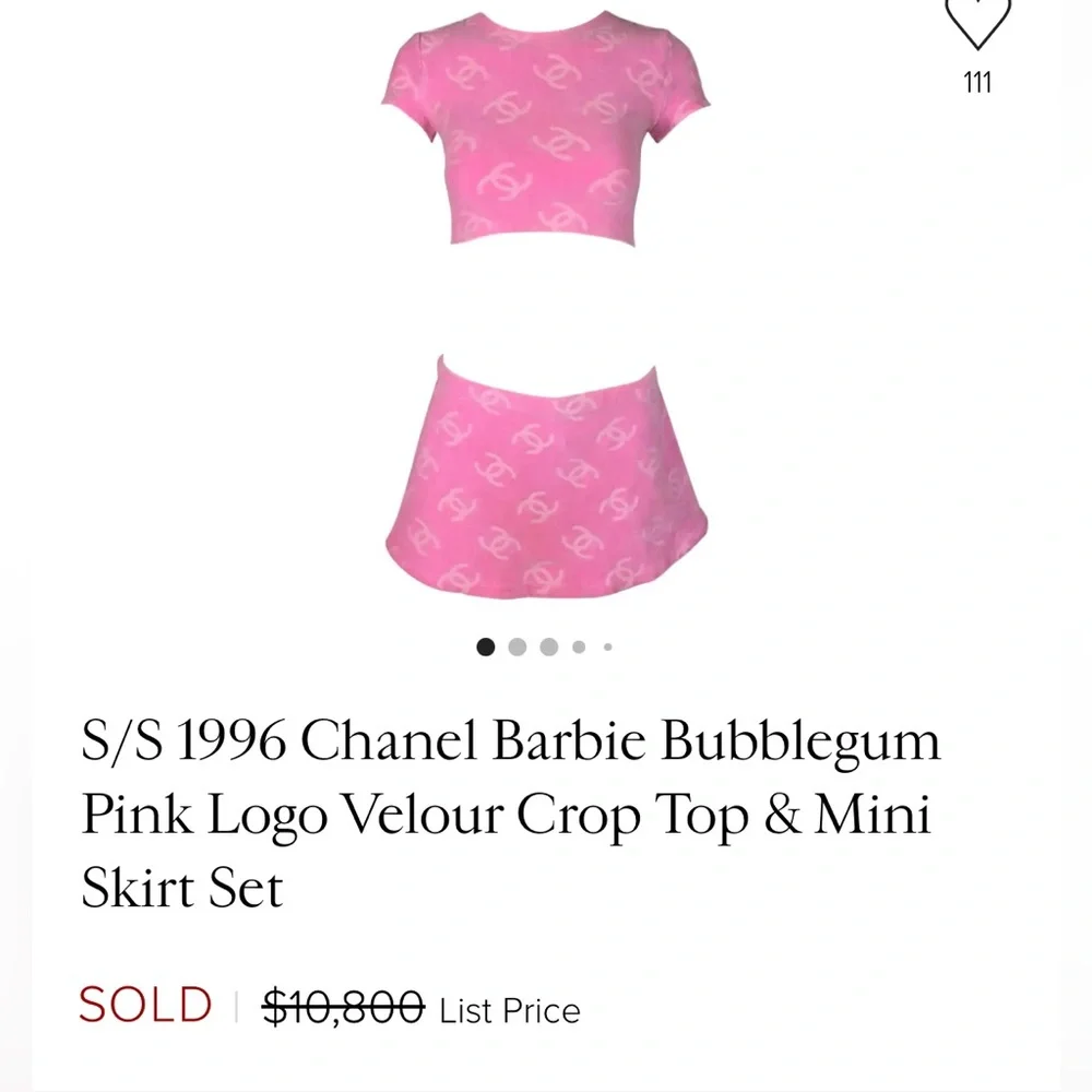 Authentic bubblegum pink vintage Chanel velour 2 piece string bikini w/ dust bag